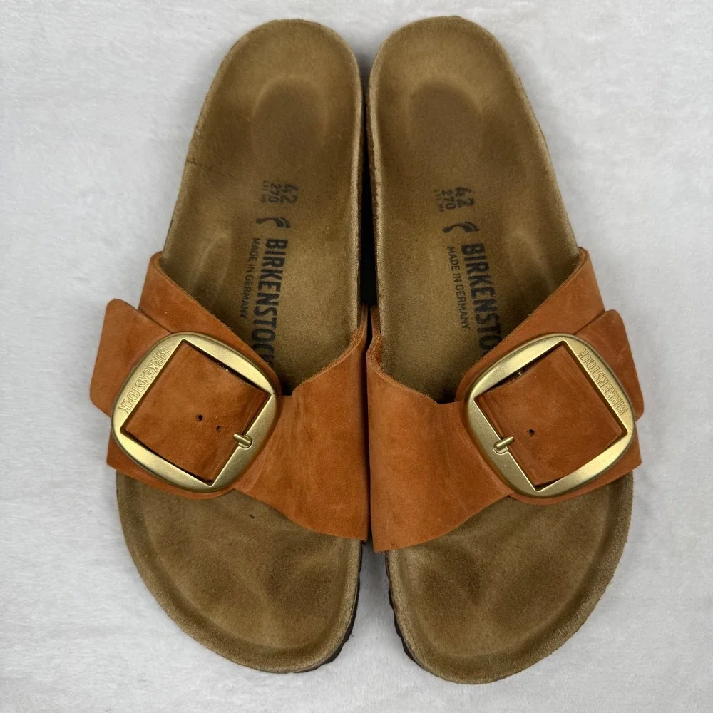 Birkenstock Madrid Big Buckle Burnt Orange Nubuck Leather Slide Sandals 42 L11 - Picture 3 of 11